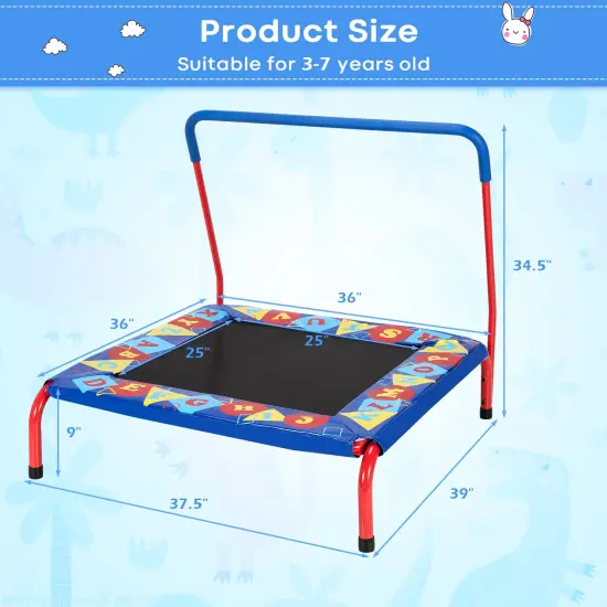 36 Inch Kids Indoor Outdoor Square Trampoline with Foamed Handrail-Blue {4}