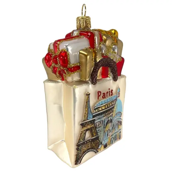 France Shopping Bag Polish Glass Christmas Ornament {2}