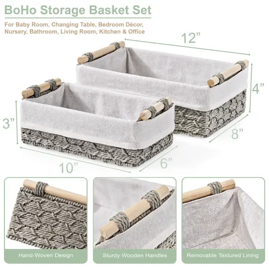 Sorbus Macrame Boho Storage Baskets - 2 Pack Gray {3}