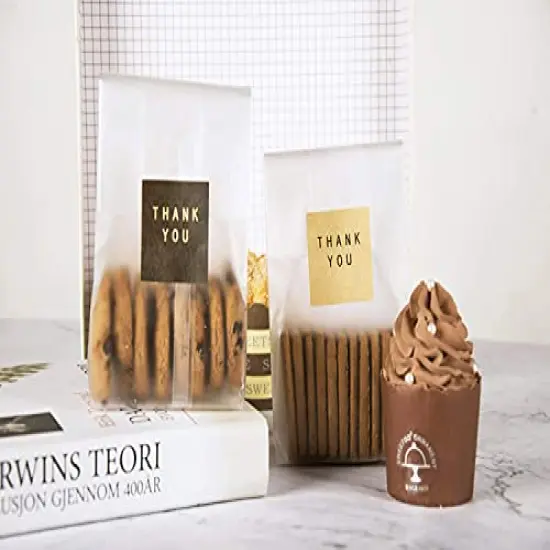 100 PACK Cellophane Treat Bags Cookie bags for Packaging Clear Gift Bags with Stickers for Cookies,Candy,Chocolates(9x3.2inch) {3}