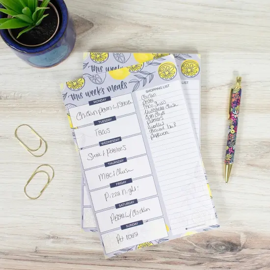 bloom daily planners Planning Pad, 6" x 9", Meal Planning Pad with Magnets, Blue Lemons {4}