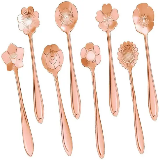 Kitcheniva Magic Floral Stainless Steel Tableware Coffee Spoon Set 8 Pcs Rose gold {1}