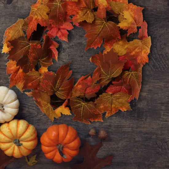16" Multi-Colored Maple Leaf Wreath by Floral Home&reg;, Floral Home by Artificial Flowers {3}