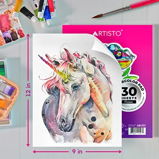 Watercolor Pads 9x12”, Pack of 2 (60 Sheets), Glue Bound, Acid-Free Paper, 140lb (300gsm), Perfect for Most Wet & Dry Media, Ideal for Beginners, Artists & Professionals {6}