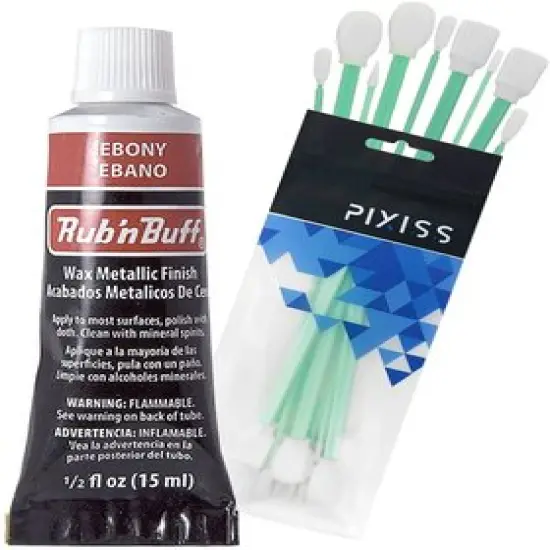 Rub n Buff Wax Metallic Ebony, Rub and Buff Finish, 0.5-Fluid Ounce, Pixiss Blending and Application Tools for Applying Metallic Wax Paint {1}