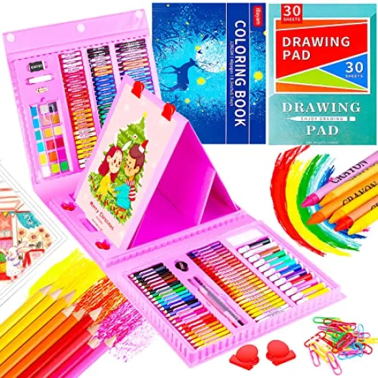 Art Kit, Supplies Drawing Kits, Arts and Crafts for Kids, Gifts Teen Girls Boys 6-8-9-12, Set Case with Trifold Easel, Sketch Pad, Coloring Book, Pastels, Crayons, Pencils {2}