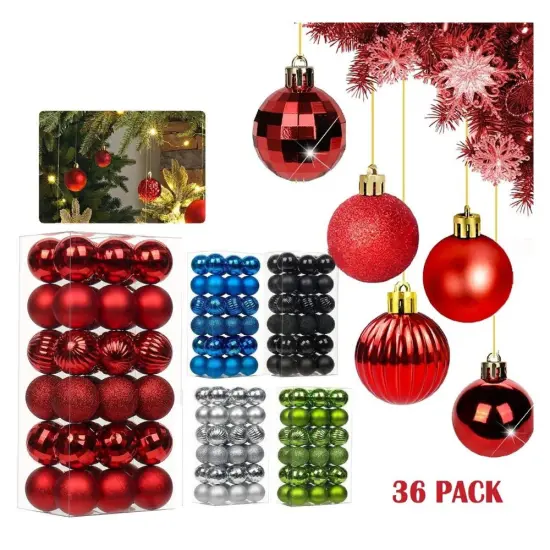 1.6in 36-Piece Shatterproof Christmas Balls - Xmas Tree Ornaments Blue {6}