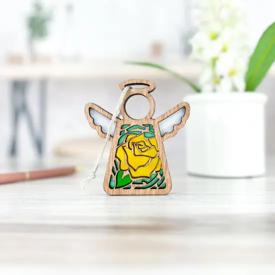 3.5" (H) Yellow Rose Ornament - Handcrafted in Texas - Mother's Angels® Christmas Angel Wings Figurine {2}