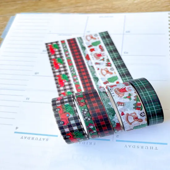 Christmas Rustic Red Truck Buffalo Plaid Green & Red Holiday Washi Tape Set (#W073) {2}