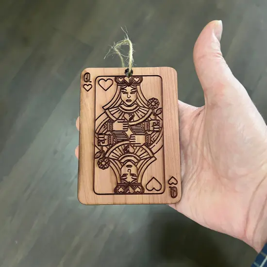 Queen of Hearts Card - Cedar Ornament {4}