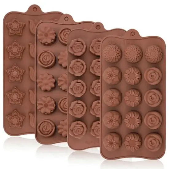 4 Pieces Silicone Chocolate Molds for Fat Bombs Snacks & Truffles, Flower Shape Silicone Molds Caramel Hard Candy Mold (11 Different Flowers) {2}