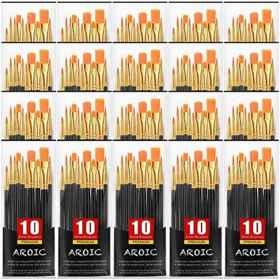 Acrylic Paint Brush Set, (20 Packs /200 pcs) Nylon Hair Brushes for Oil and Watercolor, Perfect Suit of Art Painting, Best Gift for Painting, Black {1}