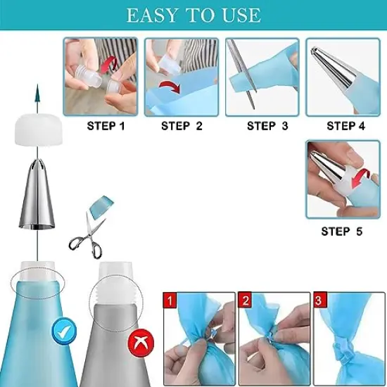 Piping Bags and Tips Set, Reusable Cake Decorating Supplies with 2 Reusable Bags, 12 Icing Tips, 2 Silicone Rings, 2 Couplers and 3 Scrapers, Cake Baking Tools for Cookie Icing Cakes Cupcakes {4}