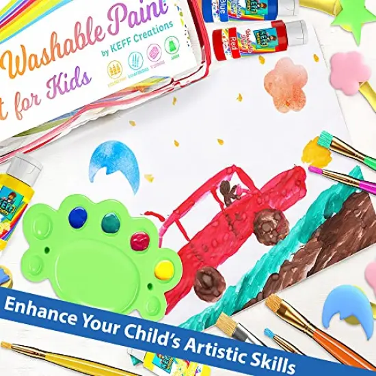 Washable Paint Set for Kids and Toddler - Finger Painting Kit for Toddlers with Non Toxic Washable Tempera, Brushes, Palette, Apron & More Art and Crafts Supplies - 30 Pcs {4}