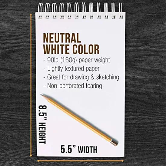 5.5" x 8.5" Top Spiral Bound Sketch Book Pad, Pack of 2, 30 Sheets Each, 90lb (160gsm) - Acid-Free Heavyweight Paper, Artist Sketching Drawing Pad - Pencils, Charcoal - Adults, Student {4}