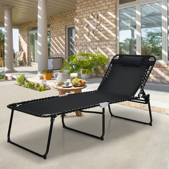 4 Position Folding Lounge Chaise with Adjustable Backrest and Footrest Black {2}