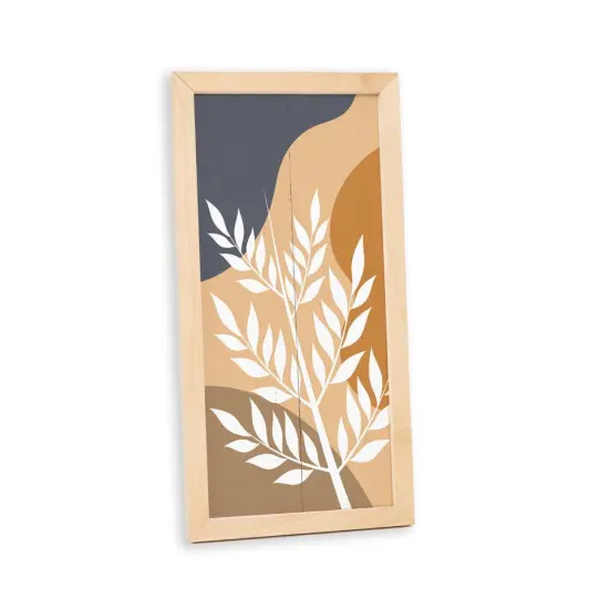 Botanical Wall Art Neutral Wood Sign Framed Tropical Leaves Decor {1}