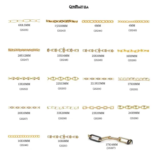 Gold Finding Chain, Gold Plated Jewelry Making Chain, DIY Necklace Chain, Assorted Styles, 1 foot, GemMartUSA (GPCH) {1}
