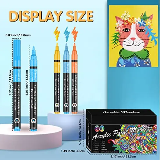 Acrylic Paint Pens, 60 Colors Acrylic Paint Marker, 0.7mm Extra Fine Paint Pens for Canvas, Rock Painting, Wood, Glass, Metal, Ceramic, stone {4}