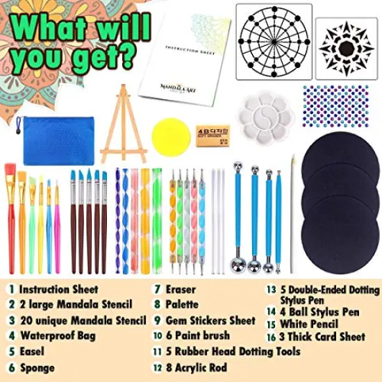 Mandala Dotting Tools Painting Kit - Rock Dot Paint Stencils Tool Set Art Craft Supplies Kits Tray Brush Zipper Pen for Nail Stone Mandala Arts Drawing Home Decor Activity | Mothers Day Gift {1}