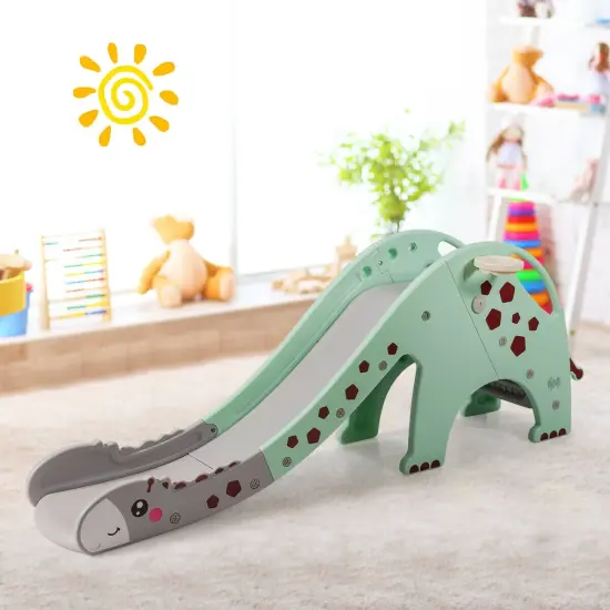 3-in-1 Kids Climber Slide Play Set with Basketball Hoop Green {3}