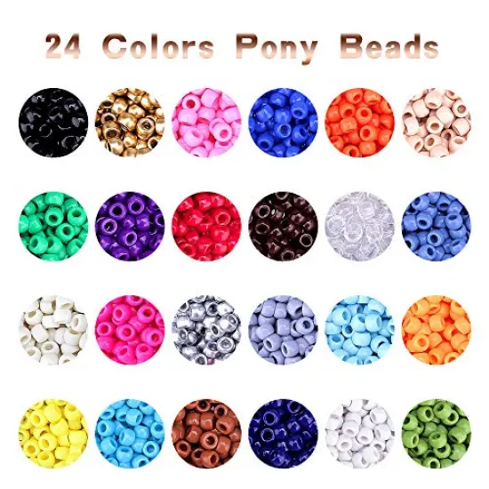 2280 PCS 24colors Pony Beads Jewelry Making Kit, 9mm Pony Beads Rainbow Opaque Beads Small Loose Spacer Beads for Friendship Bracelet Jewelry Necklace Making Crafts {4}