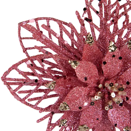 Northlight Pack of 4 Glittered Pink Poinsettia Christmas Ornaments 6" {5}