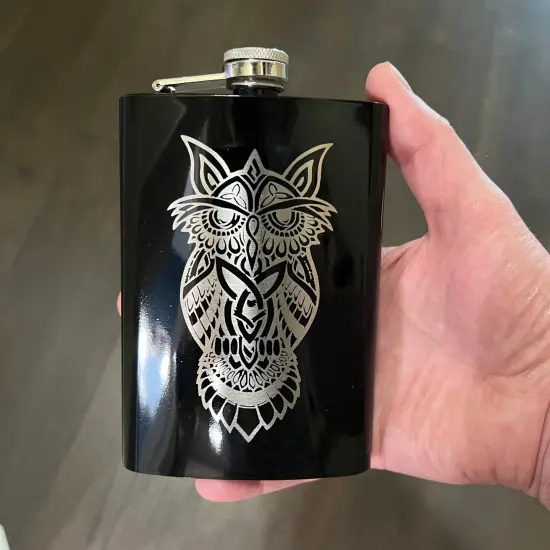 8oz Celtic Owl BLACK Flask {3}