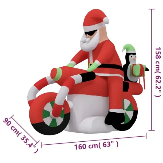 62.2" Christmas Inflatable Santa on Motorcycle with LED Lights {4}