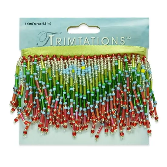 Bugle and Seed Bead Fringe Trim Pack of 1 Yard Green {3}