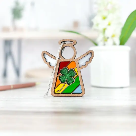 3.5" (H) Glittery Four-Leaf Clover Ornament - Handcrafted in Texas - Mother's Angels&reg; Christmas Angel Wings Figurine {2}