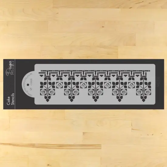 Arts & Crafts Rose Border Cake Stencil Side | C1088 by Designer Stencils | Stencils for Royal Icing, Airbrush, Dusting Powder | {1}