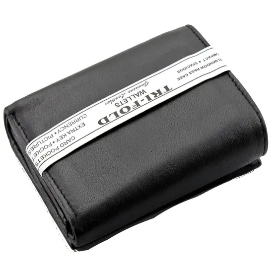 Kitcheniva Men's Black Genuine Leather Trifold Wallet {3}