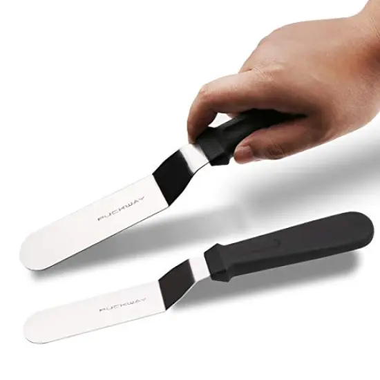 Angled Icing Spatula, Stainless Steel Offset Spatula, Cake Spatula Set of 2 Black 6, 8 inch Blade {4}
