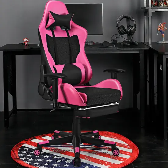 Costway Massage Gaming Chair Reclining Racing Office Computer Chair with Footrest White\Blue\Pink\Red {2}