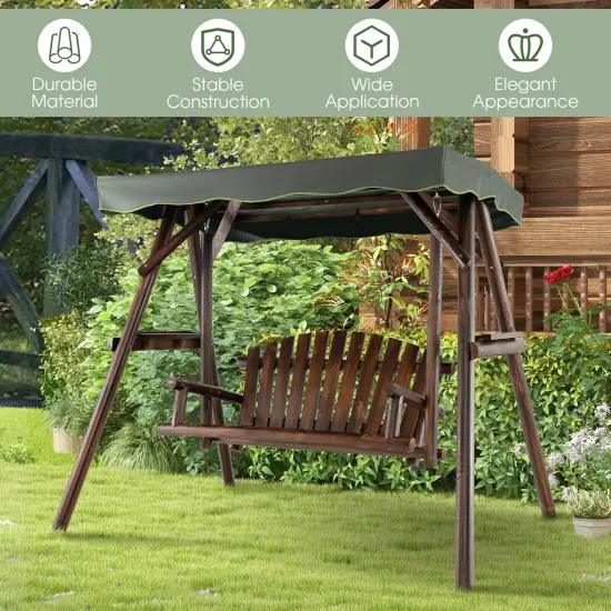 2-Person Outdoor Wooden Porch Swing with an Adjustable Canopy {3}
