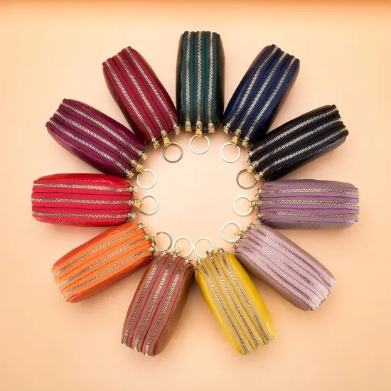 Kitcheniva Small Leather Purse With Key Ring Pink {3}