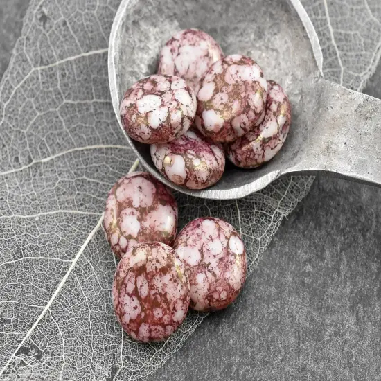 *10* 15mm Mauve Luster Picasso Washed Alabaster Thick Coin Beads {2}