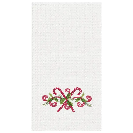 27" x 18" Candy Canes Embroidered Cotton Waffle Weave Kitchen Dishtowel {1}