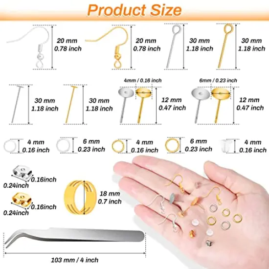 2000 Pieces Earring Making Kit, Modacraft Earring Making Supplies Kit with Earring Hooks, Earring Findings, Earring Posts, Earring Backs, Earring Pins Jump Rings for Jewelry Making Supplies {4}