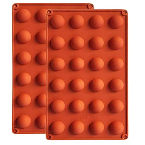 24 Cavities Semicircle Silicone Molds - Mini Semi Sphere Round Dome Fondant Mold, Bomb Teacake Baking Pan for Cake Decoration, Chocolate Candy Gummy Mousse Jelly Pudding Ice Cube Tray, Set of 2 {2}