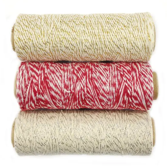 Wrapables Cotton Baker's Twine 4ply 330 Yards (Set of 3 Spools x 110 Yards) for Gift Wrapping, Party Decor, and Arts and Craft (Metallic Gold, Red, Metallic Silver) {1}