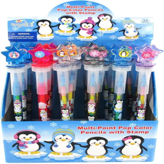 TINYMILLS 24 Pcs Penguins 2 in 1 Stackable Stacking Crayon with Extra Stamper Topper, Kids Party Favors, Goodie Bag Stuffers, Classroom Rewards, Prizes Visit the TINYMILLS Store {1}