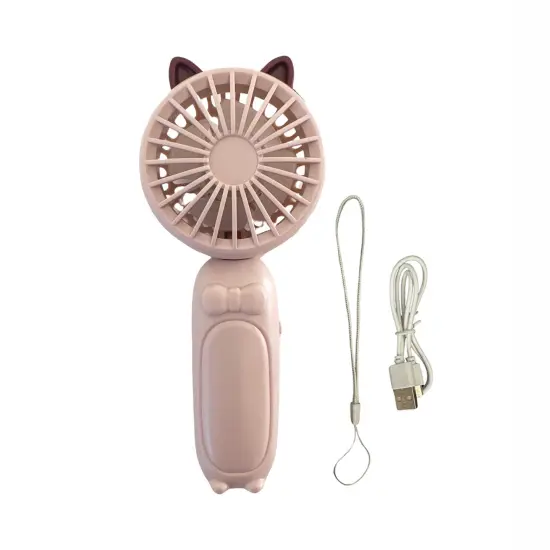 Wrapables Mini Portable Handheld and Desktop Rechargeable USB Fan, Pink Cat {1}