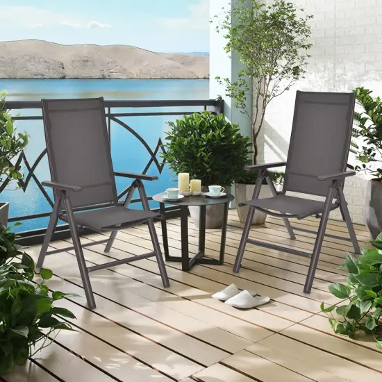 2 Pieces Patio Folding Dining Chairs Aluminium Adjustable Back-Gray {2}