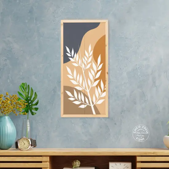 Botanical Wall Art Neutral Wood Sign Framed Tropical Leaves Decor {3}