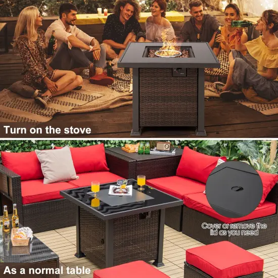32 Inch Square Propane Fire Pit Table with Lava Rocks Cover Brown {5}
