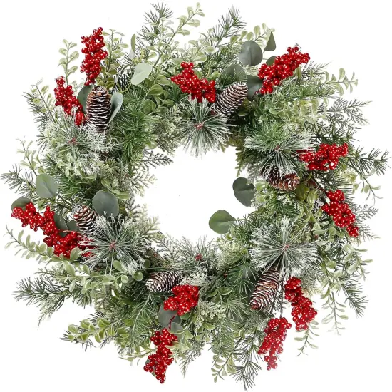21-Inch Artificial Christmas Wreath Xmas Red Berry Wreath with Pine Accents {1}
