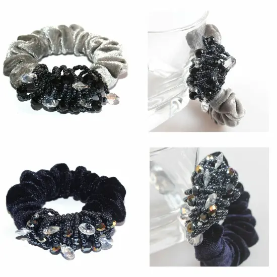 Kitcheniva Fashion Scrunchies Elastic Hair Bands With Beads Grey {5}