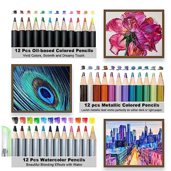 Artownlar 72 Pack Drawing Sketching Set with 8x11" Sketchbook | Pro Art Supplies Kit for Artist Adults Teens Beginner | Tutorial, Graphite Charcoal, Watercolor & Metallic Colored Pencils in Gift Case. {5}